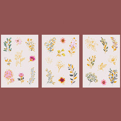 Floral Stickers with Gold Foil | Purple Pink Flower Sticker | Golden Embellishments for Resin Crafts (3 Sheets)