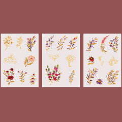 Golden Floral Stickers | Colorful Flower Embellishments with Gold Foil | Resin Inclusion | Home Decor (3 Sheets)