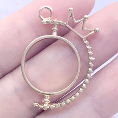 Rotating Round Open Bezel Pendant with Crown | Spinning Deco Frame for Kawaii UV Resin Jewellery Making (1 piece / Gold / 23mm x 33mm)