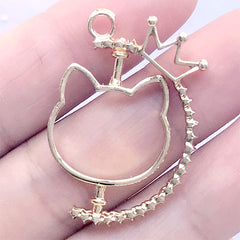 Cat Head Open Bezel with Crown | Rotary Deco Frame for UV Resin Filling | Kawaii Jewellery Making (1 piece / Gold / 23mm x 33mm)