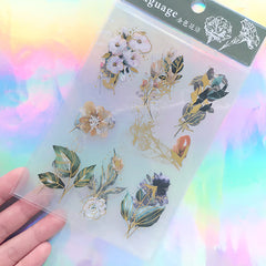 Gold Foiled Flower Stickers | Golden Floral Deco Sticker | Planner Decoration | Resin Craft Supplies (3 Sheets)