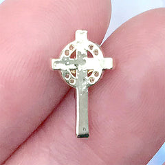 Celtic Crucifix Cross Nail Charm with Rhinestones | Religious Nail Decoration | Religion Resin Inclusion (1 piece / Gold / 9mm x 14mm)