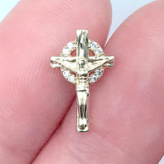 Celtic Crucifix Cross Nail Charm with Rhinestones | Religious Nail Decoration | Religion Resin Inclusion (1 piece / Gold / 9mm x 14mm)