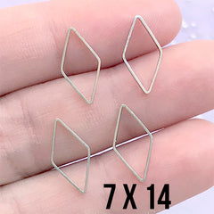 Small Geometry Deco Frame for UV Resin Filling | Rhombus Open Frame | Geometric Jewelry Making (4 pcs / Silver / 7mm x 14mm)