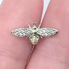 Luxury Insect Nail Charm with Rhinestones | Sparkle Nail Art Embellishment | Bee Resin Inclusion (1 piece / Gold / 14mm x 7mm)