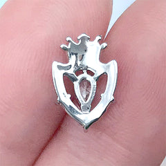 Vintage Royal Shield Nail Charm with Rhinestones | Luxury Medieval Embellishment for Nail Art (1 piece / Silver / 8mm x 12mm)