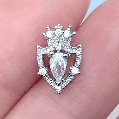 Vintage Royal Shield Nail Charm with Rhinestones | Luxury Medieval Embellishment for Nail Art (1 piece / Silver / 8mm x 12mm)