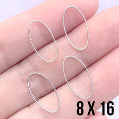 Geometric Open Frame for UV Resin Filling | Oval Geometry Deco Frame | Resin Jewelry Supplies (4 pcs / Silver / 8mm x 16mm)