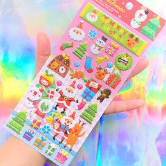 Cute Christmas Puffy Stickers | Santa Claus Snowman Reindeer Gift Present Gingerbread Man Deco Stickers