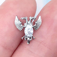 Eagle Crest Nail Charm with Rhinestone | Luxury Embellishment for Nail Deco | Resin Inclusion (1 piece / Silver / 10mm x 11mm)