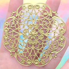 Large Filigree Metal Accent Piece for Jewellery Making | Flower Shaped Cabochon Base | Floral Ornament for Jewelry DIY (1 piece / Gold / 63mm)