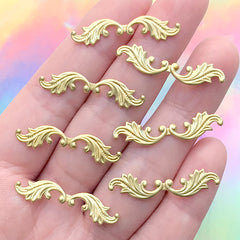 Baroque Leaf Metal Accent Pieces | Antique Styled Ornaments | Small Metal Embellishment for Jewellery DIY (7 pcs / Gold / 30mm x 7mm)