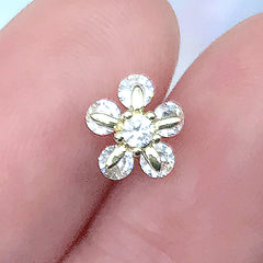 Plum Flower Rhinestone Nail Charm | Plum Blossom Embellishment | Floral Nail Decoration  | Resin Inclusion (1 piece / Gold / 10mm)
