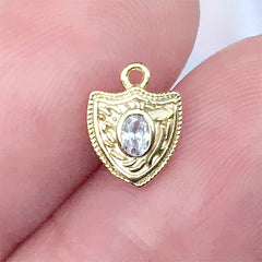 Royal Shield Nail Charm with Rhinestone | Medieval Embellishment for Nail Designs | Resin Inclusion (1 piece / Gold / 7mm x 9mm)
