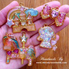 Unicorn Head Open Bezel Pendant | Fairy Kei Charm | Kawaii Fairytale Jewelry Supplies | UV Resin Crafts (1 piece / Silver / 31mm x 38mm)
