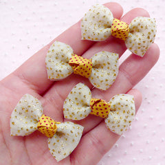 Mesh Fabric Bow Ties with Glitter / Tulle Bows / Gauze Fabric Ribbon (4pcs / 32mm x 20mm / Cream) Bowtie Applique Baby Hair Pin Making B041