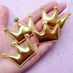 Cute Crown Appliques | Kawaii Baby Hair Bow Making | Sewing Supply (Gold / 4 pcs / 53mm x 38mm)