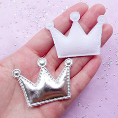 CLEARANCE Silver Crown Appliques | Decora Kei Hairbow Making | Kawaii Sewing Supplies (4 pcs / 53mm x 38mm)