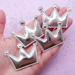 CLEARANCE Silver Crown Appliques | Decora Kei Hairbow Making | Kawaii Sewing Supplies (4 pcs / 53mm x 38mm)