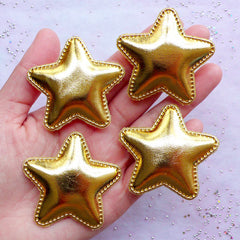 Padded Star Appliques | Decora Kei Hair Bow DIY | Kawaii Jewellery Making (Metallic Gold / 4 pcs / 50mm x 48mm)