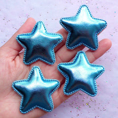 Decora Kei Hair Clips Making | Kawaii Puffy Star Appliques | Baby Hair Bow DIY (Metallic Blue / 4 pcs / 50mm x 48mm)