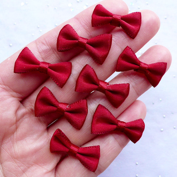 Mini Fabric Bow | 20mm Satin Ribbon Bows | Gift Decoration | Packaging Supply | Scrapbook | Card Making | Hair Accessories DIY (8pcs / 20mm x 12mm / Wine Red)