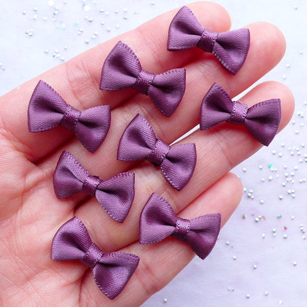 CLEARANCE Fabric Bows in 20mm | Mini Satin Ribbon Bow Supplies | Wedding Invitation Cards DIY | Hair Clip Making | Favor Packaging Decoration | Scrapbooking Bows (8pcs / 20mm x 12mm / Pansy Purple)