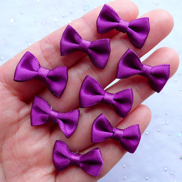 Mini Satin Bows in 20mm | Small Fabric Ribbon Bows | Scrapbook | Card Decoration | Wedding Supplies | Jewellery Making | Gift Embellishments | Sewing Supply (8pcs / 20mm x 12mm / Yahoo Purple)