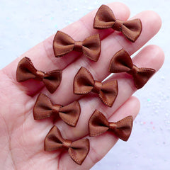 Little Satin Bows in 20mm | Mini Fabric Ribbon Bows | Card Making | Scrapbooking | Wedding Invitations DIY | Gift Decoration | Packaging Supply (8pcs / 20mm x 12mm / Dark Brown)