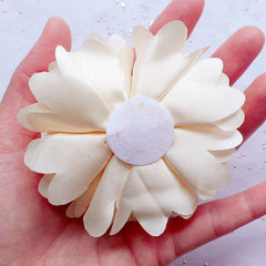 Cream White Satin Flower | Puff Floral Applique | Large Fabric Flower | Baby Hair Bow Making | Bridal Hair Accessories DIY | Wedding Decoration (1 piece / 8cm)