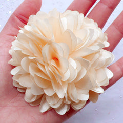 Cream White Satin Flower | Puff Floral Applique | Large Fabric Flower | Baby Hair Bow Making | Bridal Hair Accessories DIY | Wedding Decoration (1 piece / 8cm)