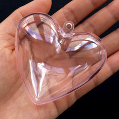 Clear Heart Case | Plastic Gift Box with Loop | Wedding Decoration | Christmas Ornament DIY | Small Container for Candy | Product Packing (1 piece / Transparent Pink / 65mm x 62mm)
