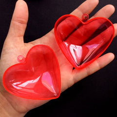 Heart Gift Box | Plastic Favor Box with Loop | Candy Storage Case | Wedding Party Supplies | Christmas Ornament (1 piece / Transparent Red / 65mm x 62mm)