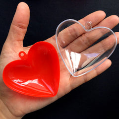 Favor Box in Heart Shape | Candy Case with Loop | Plastic Gift Box | Wedding Supplies | Christmas Ornament (1 piece / Red & Clear / 65mm x 62mm)