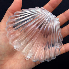 DEFECT Seashell Storage Case | Clear Favor Box in Scallop Shell Shape | Cockle Shell Gift Box (1 piece / Transparent / 90mm x 75mm)