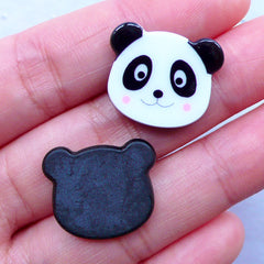 Kawaii Panda Acrylic Cabochons | Decoden Phone Case | Hair Bow Center | Harajuku Decora Kei | Cute Embellishments (2pcs / 20mm x 17mm / Flat Back)