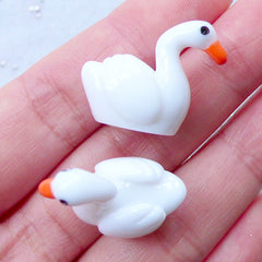 3D White Swan Cabochons | Miniature Animal | Fairy Garden Supplies | Bonsai Figurines | Resin Decoden Pieces | Kitsch Jewelry (2pcs / 23mm x 20mm)