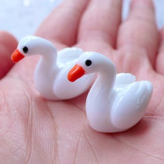 3D White Swan Cabochons | Miniature Animal | Fairy Garden Supplies | Bonsai Figurines | Resin Decoden Pieces | Kitsch Jewelry (2pcs / 23mm x 20mm)