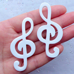 CLEARANCE Big Treble Clef Cabochons | Music Note Embellishment | G Clef Flatback | Musical Decoden | Phone Case Decoration (2 pcs / White / 26mm x 57mm / Flat Back)