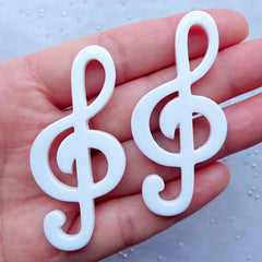 CLEARANCE Big Treble Clef Cabochons | Music Note Embellishment | G Clef Flatback | Musical Decoden | Phone Case Decoration (2 pcs / White / 26mm x 57mm / Flat Back)