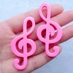 Big G Clef Cabochons | Treble Clef Embellishment | Musical Symbol | Phone Case Decoden | Resin Flatback (2 pcs / Pink / 26mm x 57mm / Flat Back)