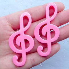 Big G Clef Cabochons | Treble Clef Embellishment | Musical Symbol | Phone Case Decoden | Resin Flatback (2 pcs / Pink / 26mm x 57mm / Flat Back)