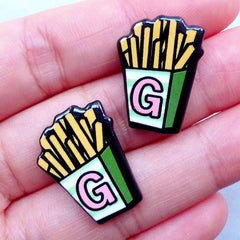 French Fries Cabochons | Kawaii Acrylic Cabochon | Decoden Pieces | Harajuku Style | Decora Accessory Making | Scrapbook (2pcs / 16mm x 22mm / Flat Back)