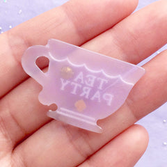 Tea Party Cup Cabochon with Rhinestone | Kawaii Lolita Cabochons | Alice in Wonderland Decoden Piece (1 piece / Translucent Purple / 38mm x 23mm)