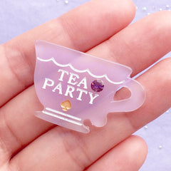 Tea Party Cup Cabochon with Rhinestone | Kawaii Lolita Cabochons | Alice in Wonderland Decoden Piece (1 piece / Translucent Purple / 38mm x 23mm)