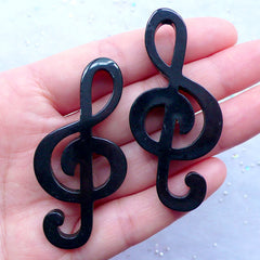 Large G Clef Cabochons | Music Symbol Embellishments | Treble Clef Flatback | Resin Cabochon Supplies (2 pcs / Black / 26mm x 57mm / Flat Back)