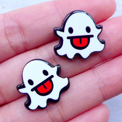 Kawaii Ghost Acrylic Cabochons | Halloween Embellishments | Creepy Cute Decoden | Cell Phone Deco | Lapin Pin DIY (2pcs / 19mm x 18mm / Flatback)