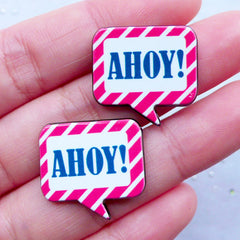 Ahoy Cabochons | Speech Bubble Acrylic Cabochon | Nautical Embellishments | Cellphone Deco | Scrapbooking (2pcs / 22mm x 21mm / Red / Flatback)