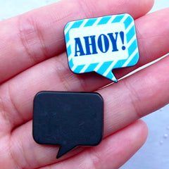 Ahoy Speech Bubble Cabochons | Nautical Acrylic Cabochon | Decoden Pieces | Card Making | Clutch Pin Making (2pcs / 22mm x 21mm / Blue / Flat Back)