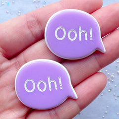 DEFECT Ooh Cabochons | Bubble Speech Cabochon | Word Embellishment | Message Decoden | Scrapbook Supplies (2 pcs / Purple / 32mm x 26mm / Flat Back)